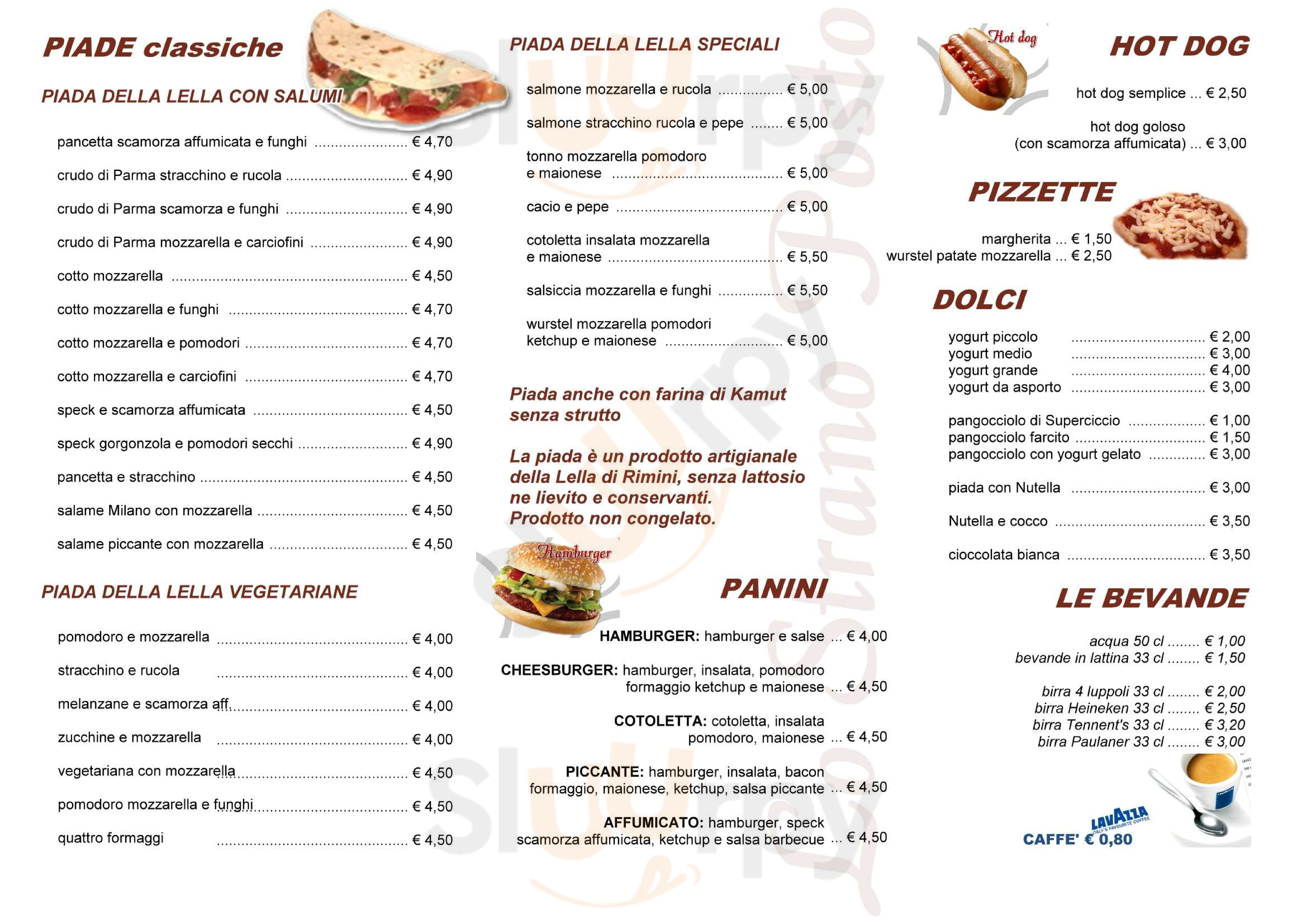 Fast food Lo strano posto Roma menù 1 pagina