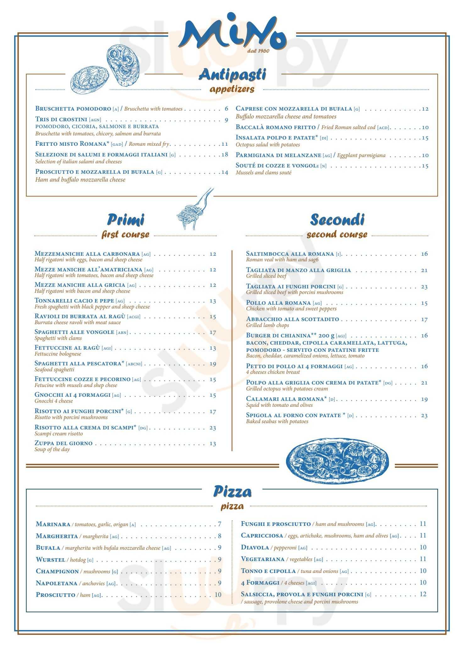 Ristorante Mino Roma menù 1 pagina