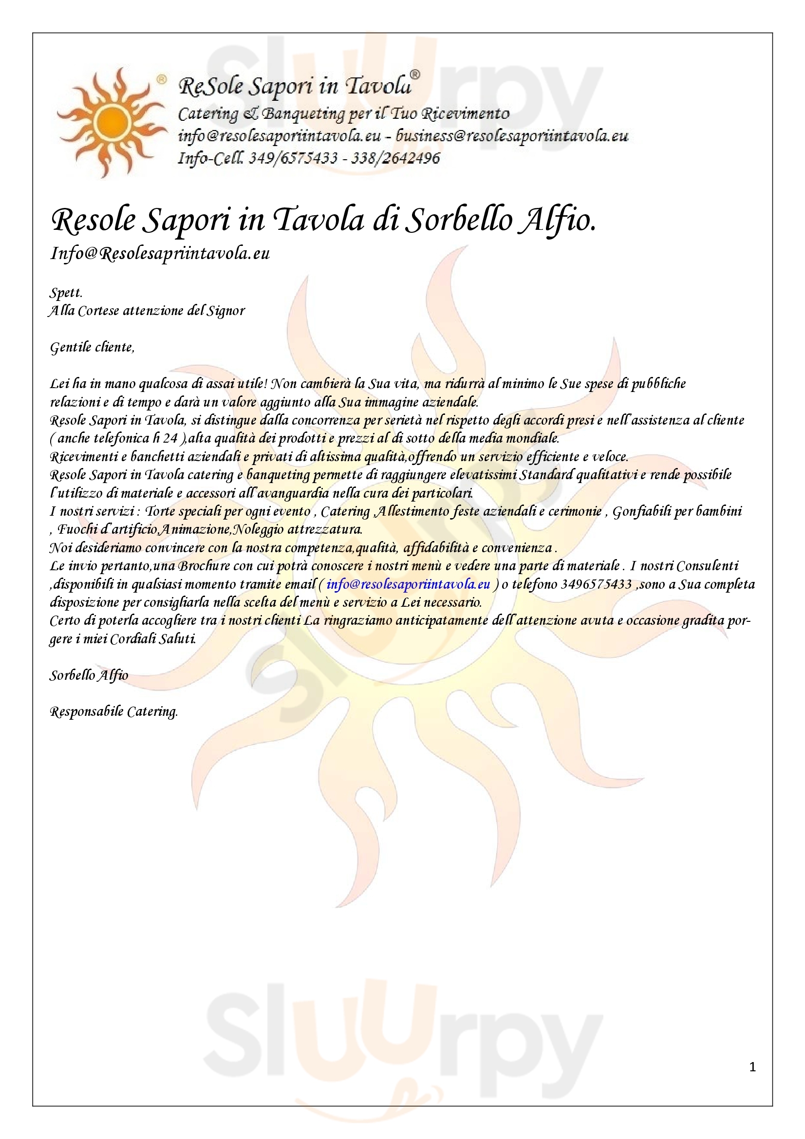 Resole Sapori in Tavola Roma menù 1 pagina