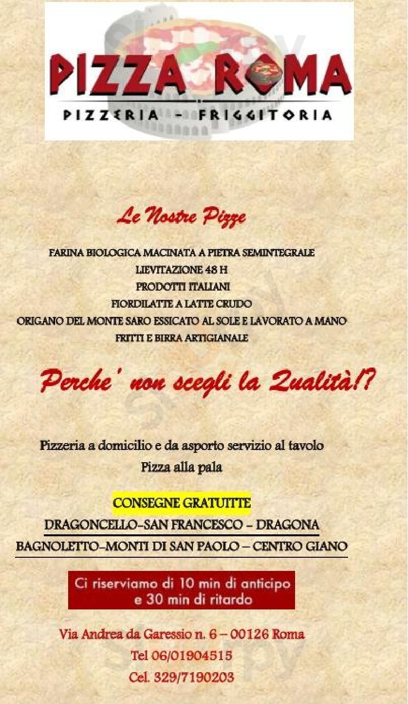 Pizza Roma Roma menù 1 pagina