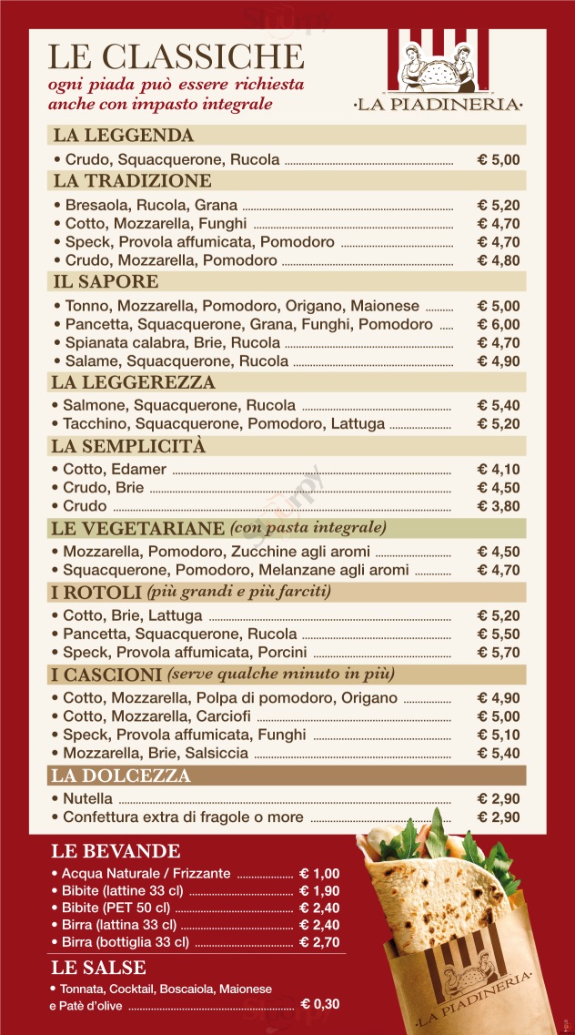 LA PIADINERIA  Peschiera Borromeo menù 1 pagina