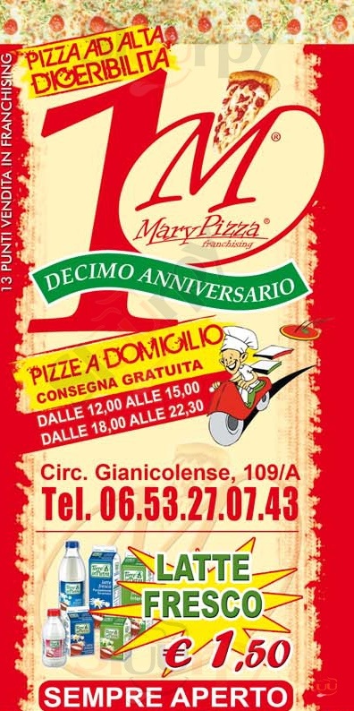 MARY PIZZA, Circonvalazzione Gianicolense Roma menù 1 pagina