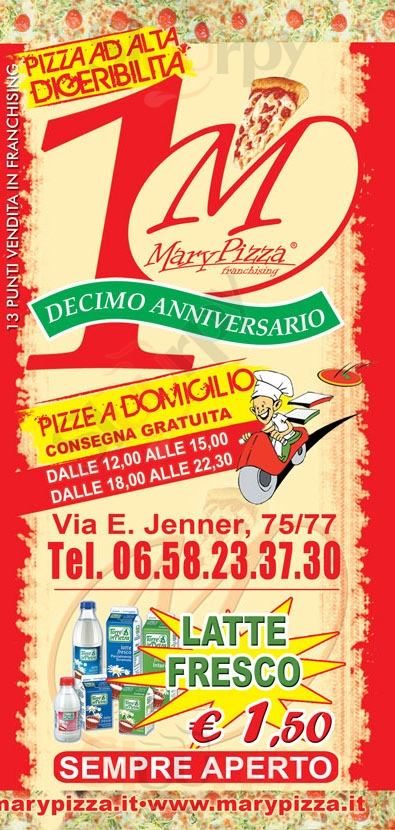 MARY PIZZA, Via Jenner Roma menù 1 pagina