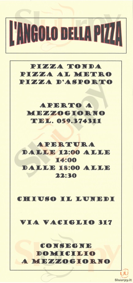 L'ANGOLO DELLA PIZZA Modena menù 1 pagina