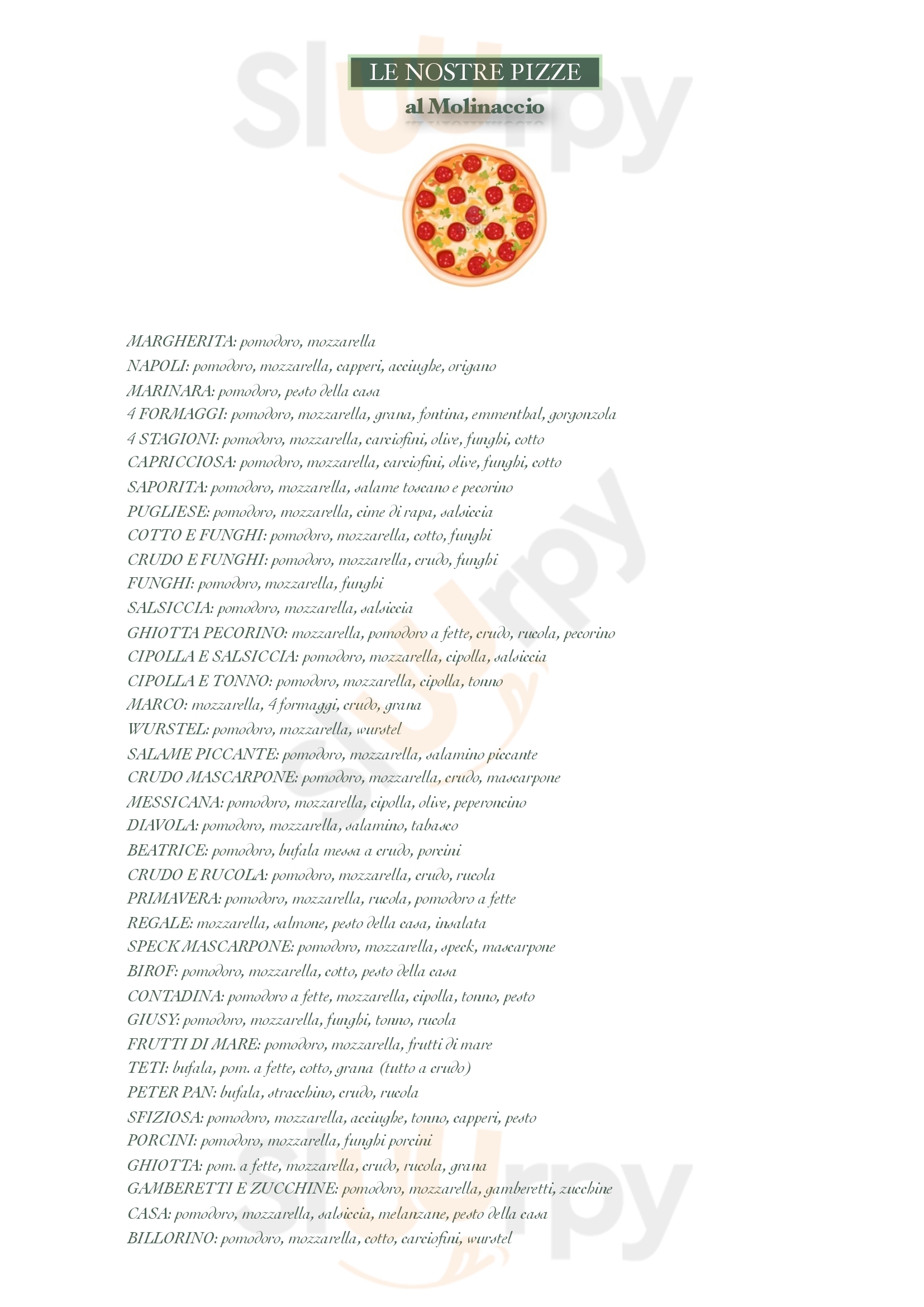 Pizzeria al Molinaccio Uzzano menù 1 pagina