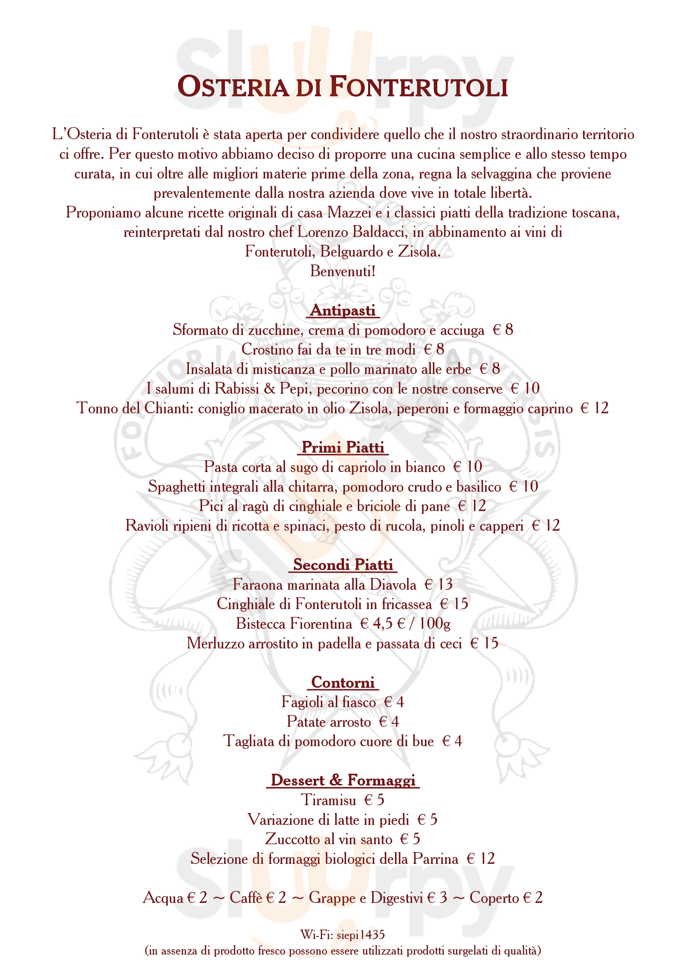 Osteria di Fonterutoli Castellina in Chianti menù 1 pagina