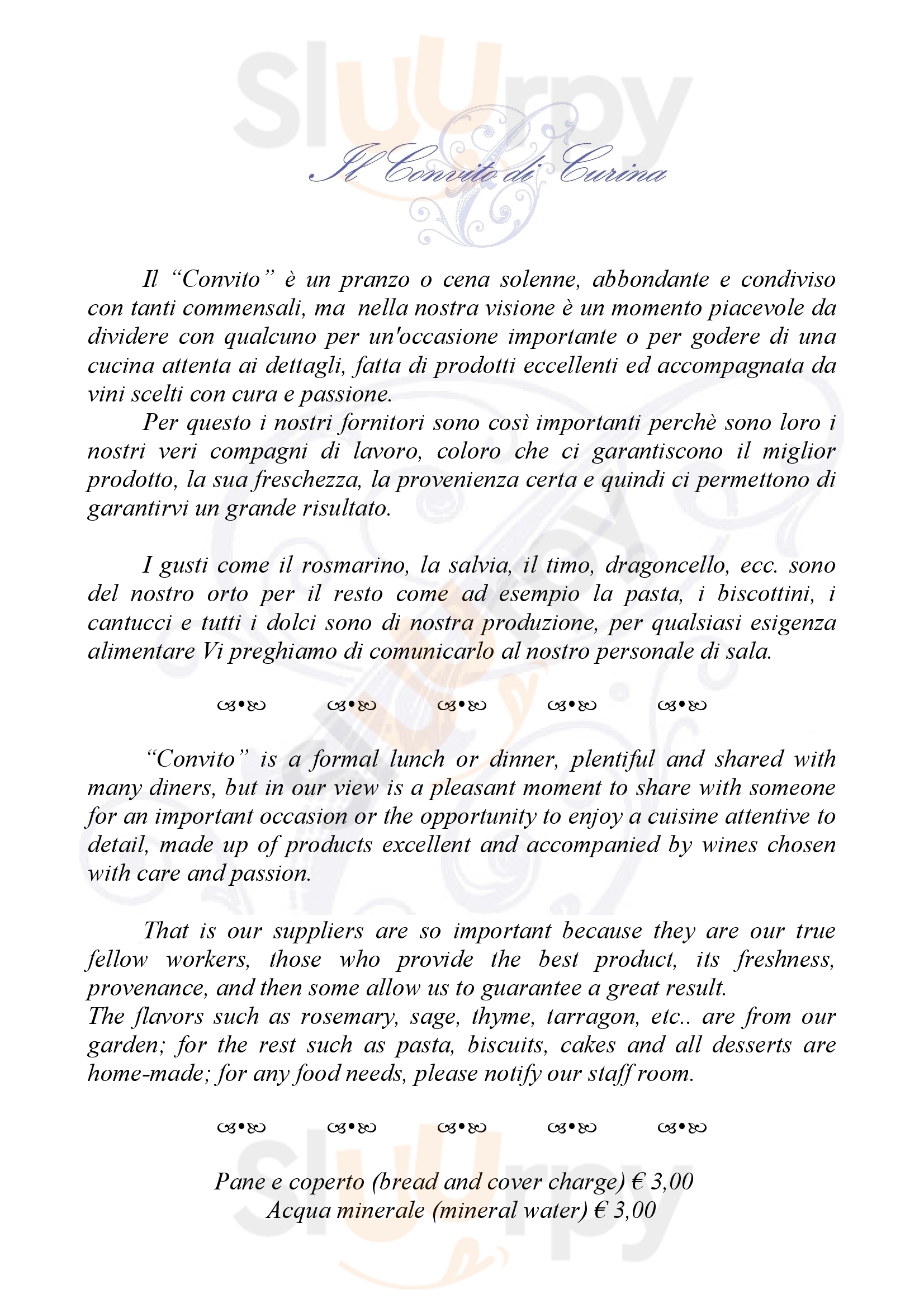 Il Convito di Curina Castelnuovo Berardenga menù 1 pagina