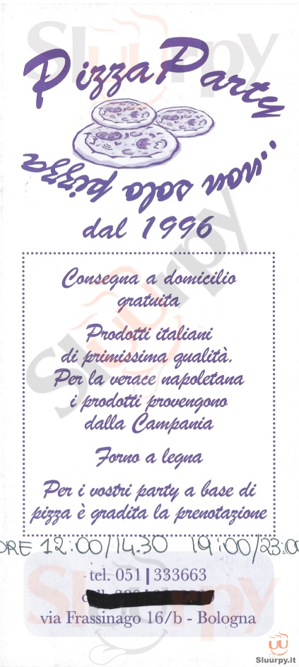 PIZZA PARTY Bologna menù 1 pagina