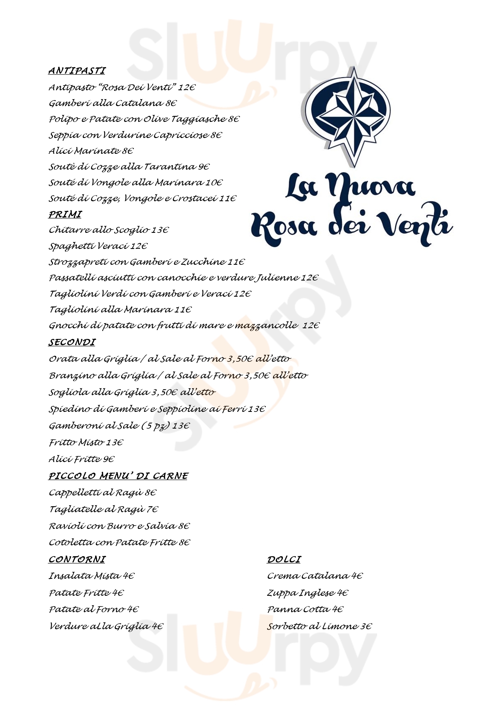 La Rosa dei Venti Marina di Ravenna menù 1 pagina