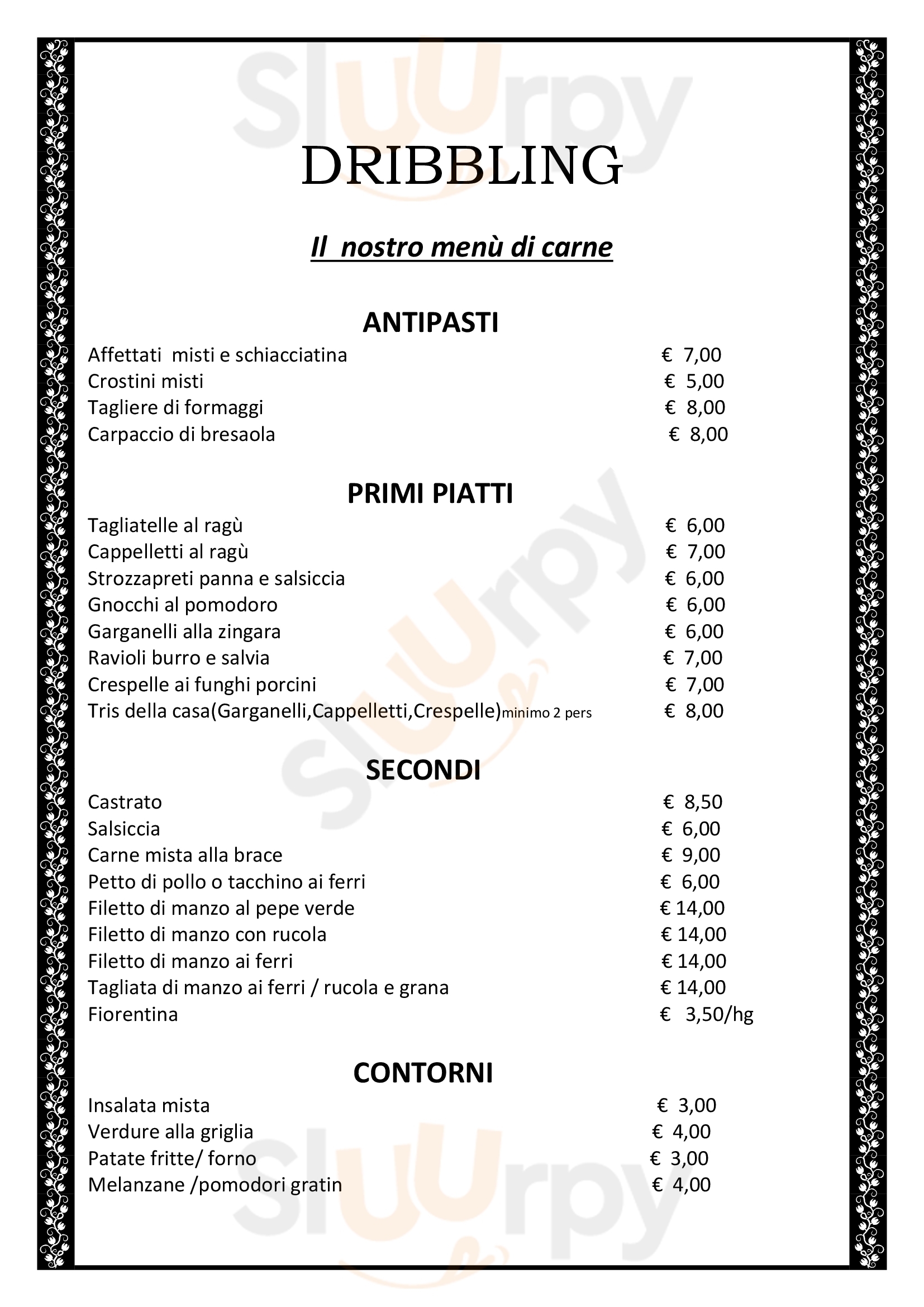 Dribbling Ristorante Pizzeria Ravenna menù 1 pagina