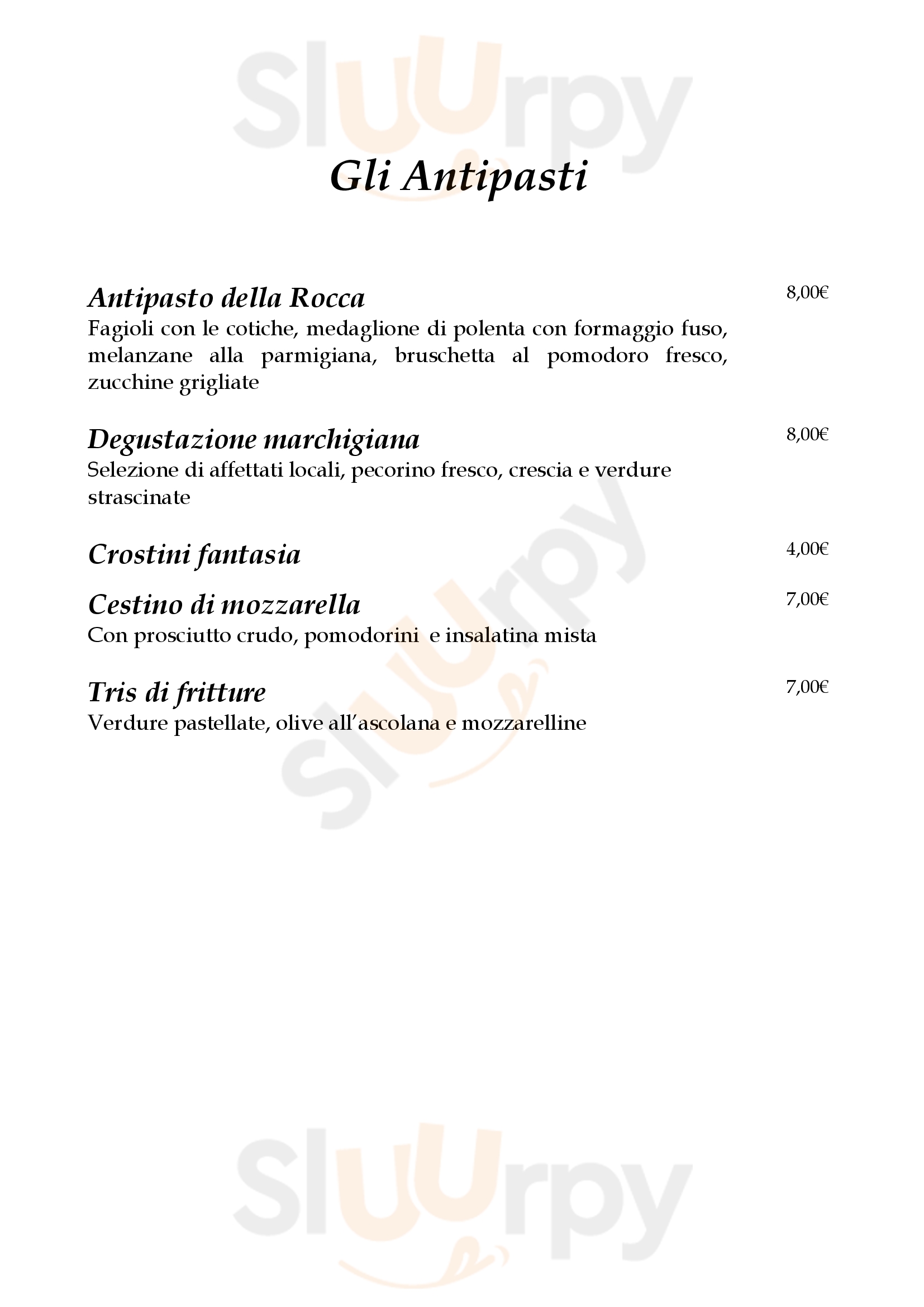La Rocca Ristorante Pizzeria Sassoferrato menù 1 pagina