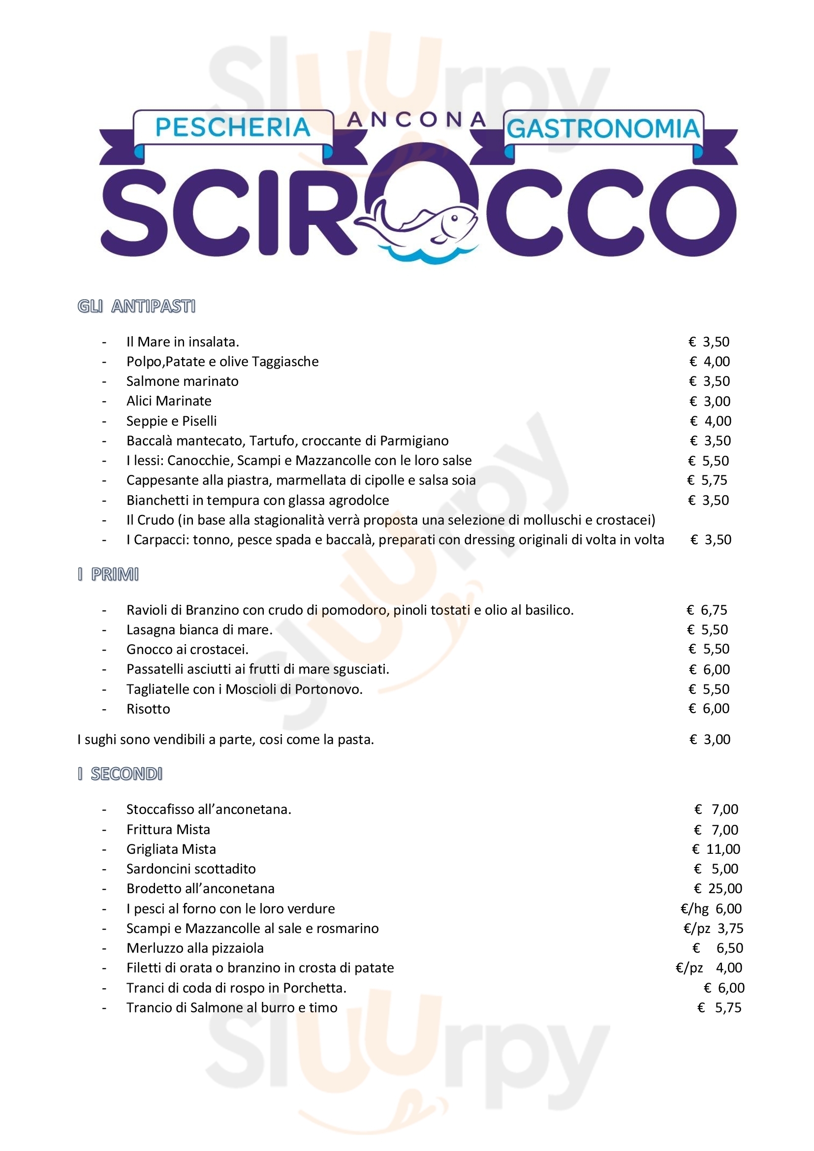 Pescheria Gastronomia Scirocco Ancona menù 1 pagina