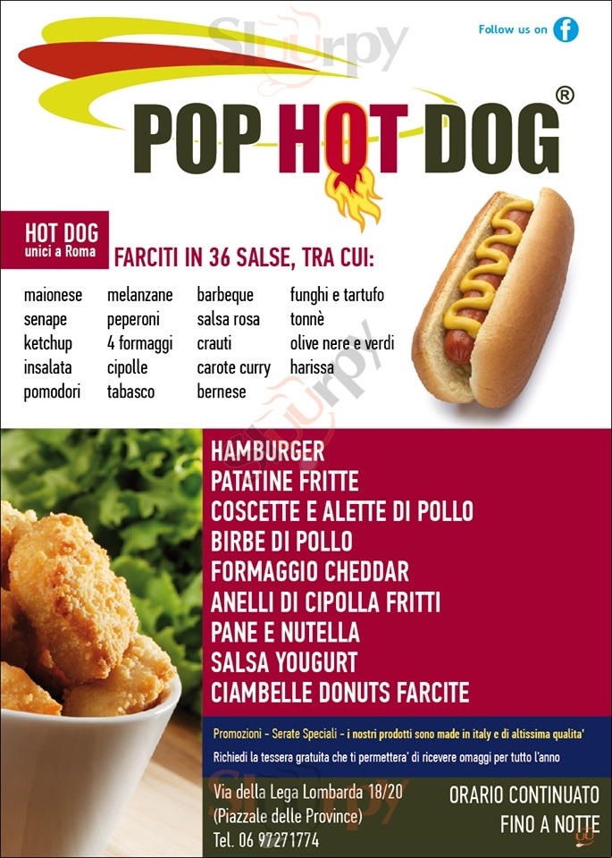 POP HOT DOG Roma menù 1 pagina