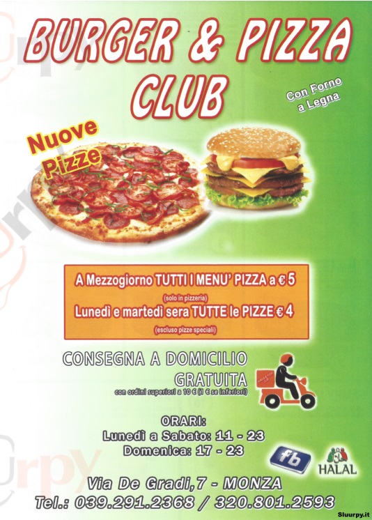 BURGER E PIZZA CLUB Monza menù 1 pagina