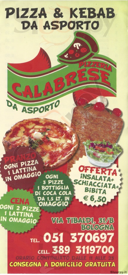Pizzeria Calabrese Bologna menù 1 pagina