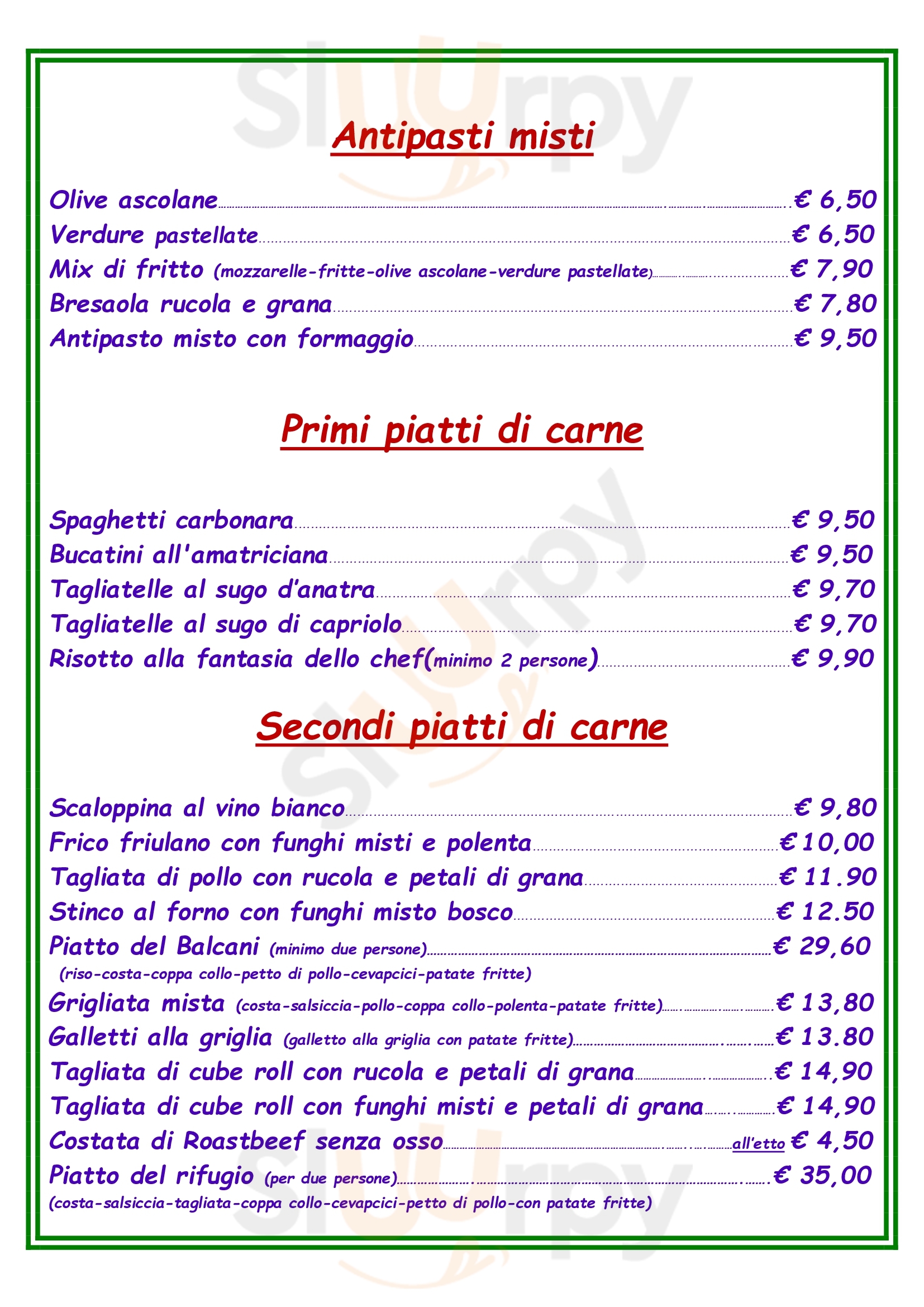 Trattoria Pizzeria Al Rifugio Zoppola menù 1 pagina