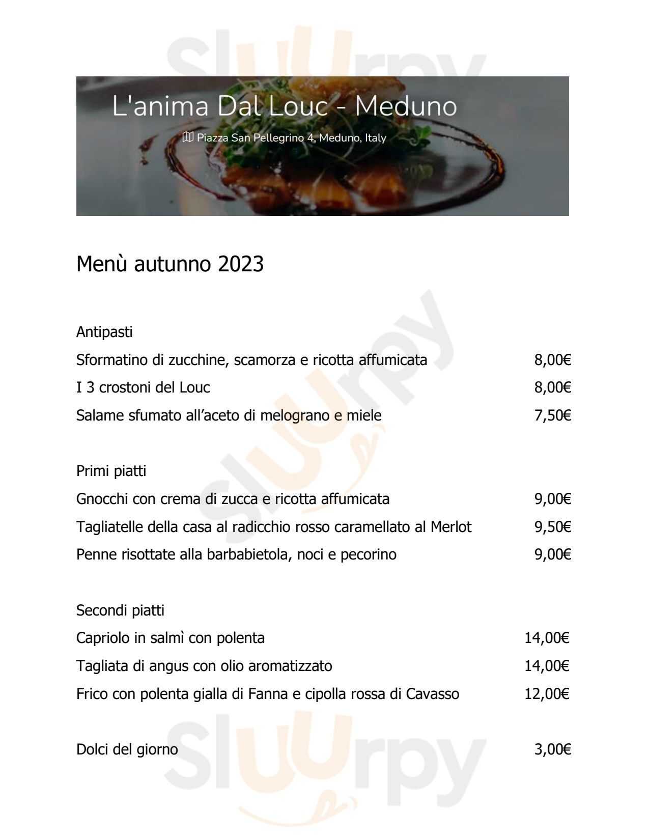 L'Anima dal Louc Meduno menù 1 pagina