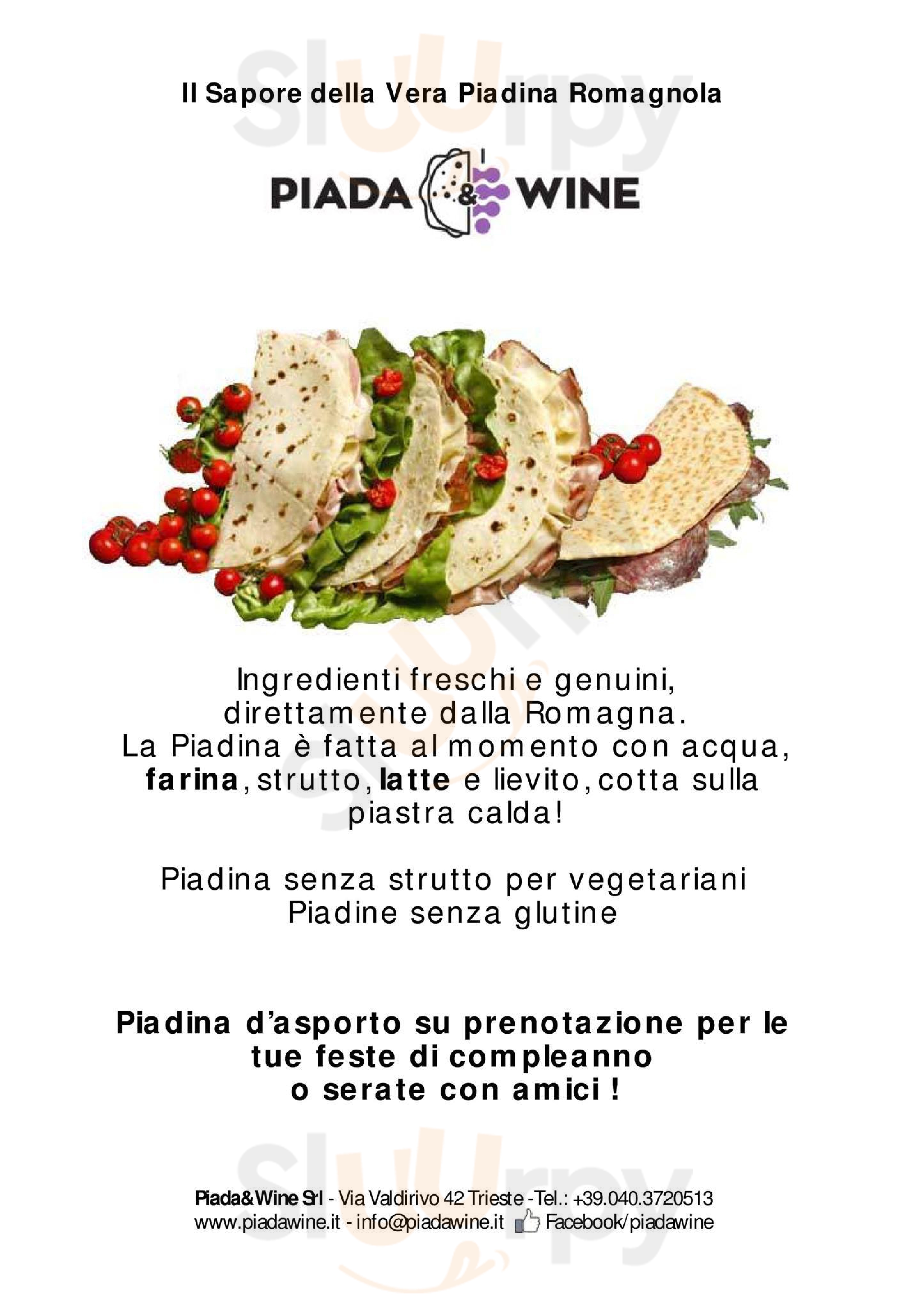 Piada & Wine Trieste menù 1 pagina