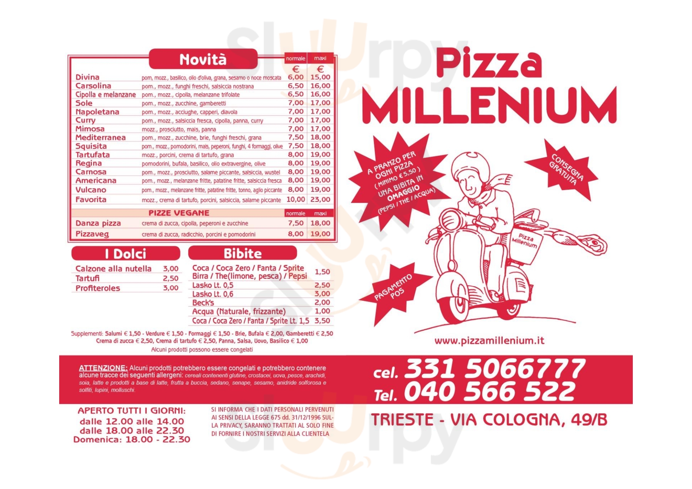 Pizza Millenium Trieste menù 1 pagina