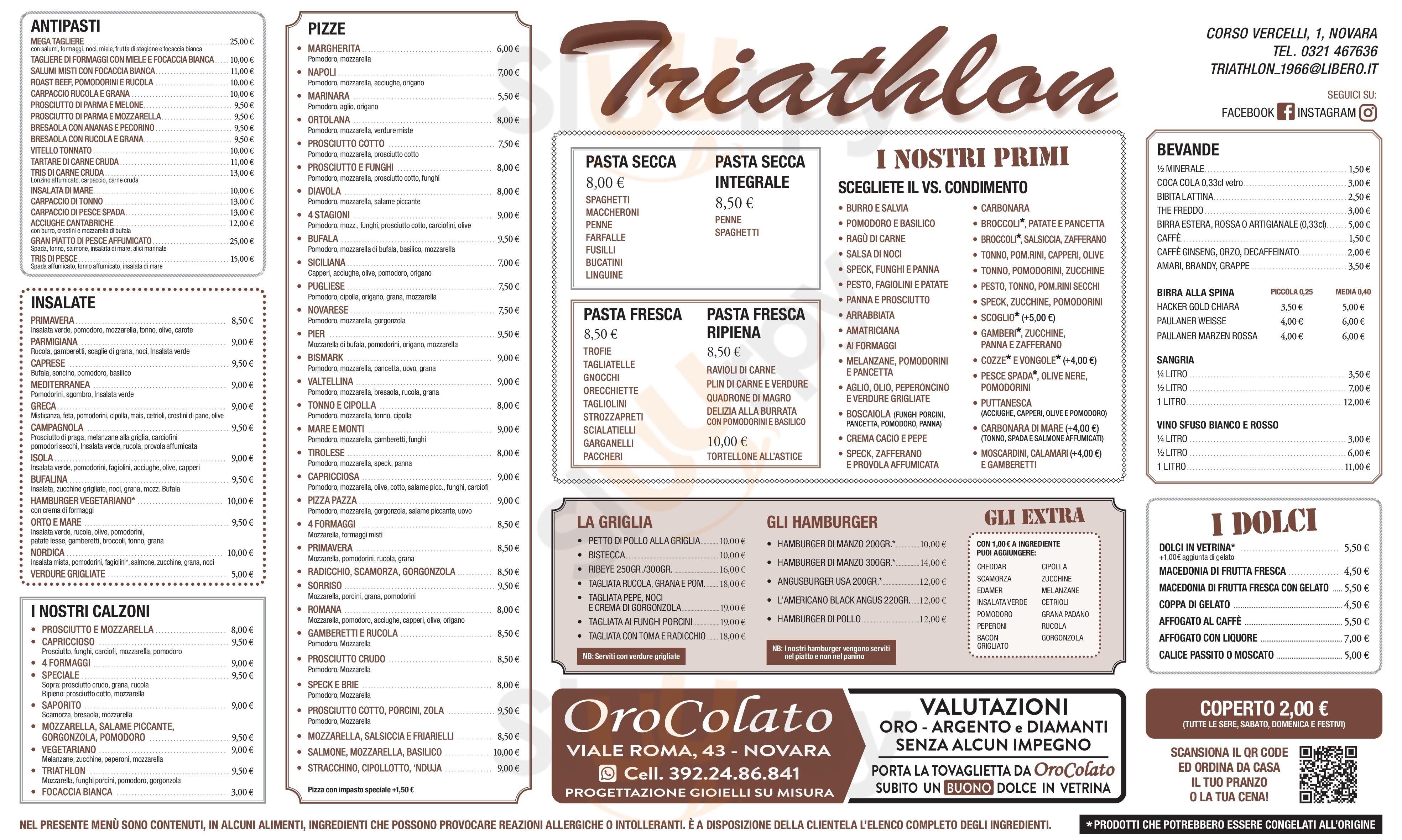 Ristorante Pizzeria Triathlon Novara menù 1 pagina