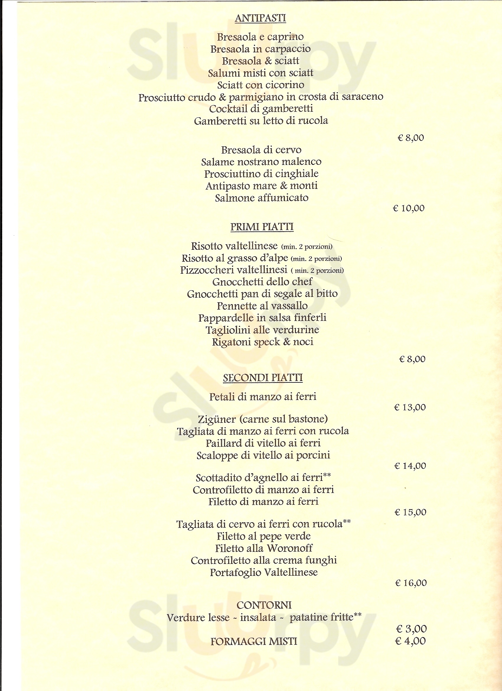Restaurant Il Vassallo Chiesa in Valmalenco menù 1 pagina