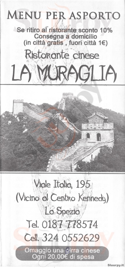 LA MURAGLIA La Spezia menù 1 pagina