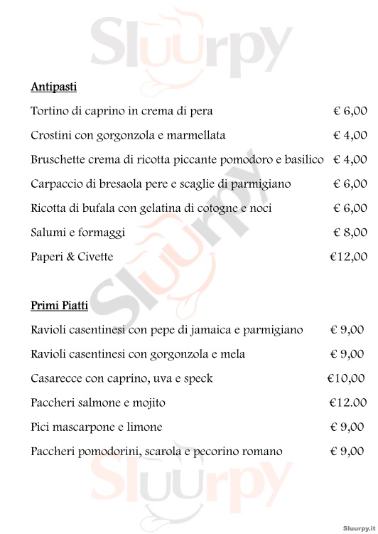 PAPERI & CIVETTE Arezzo menù 1 pagina