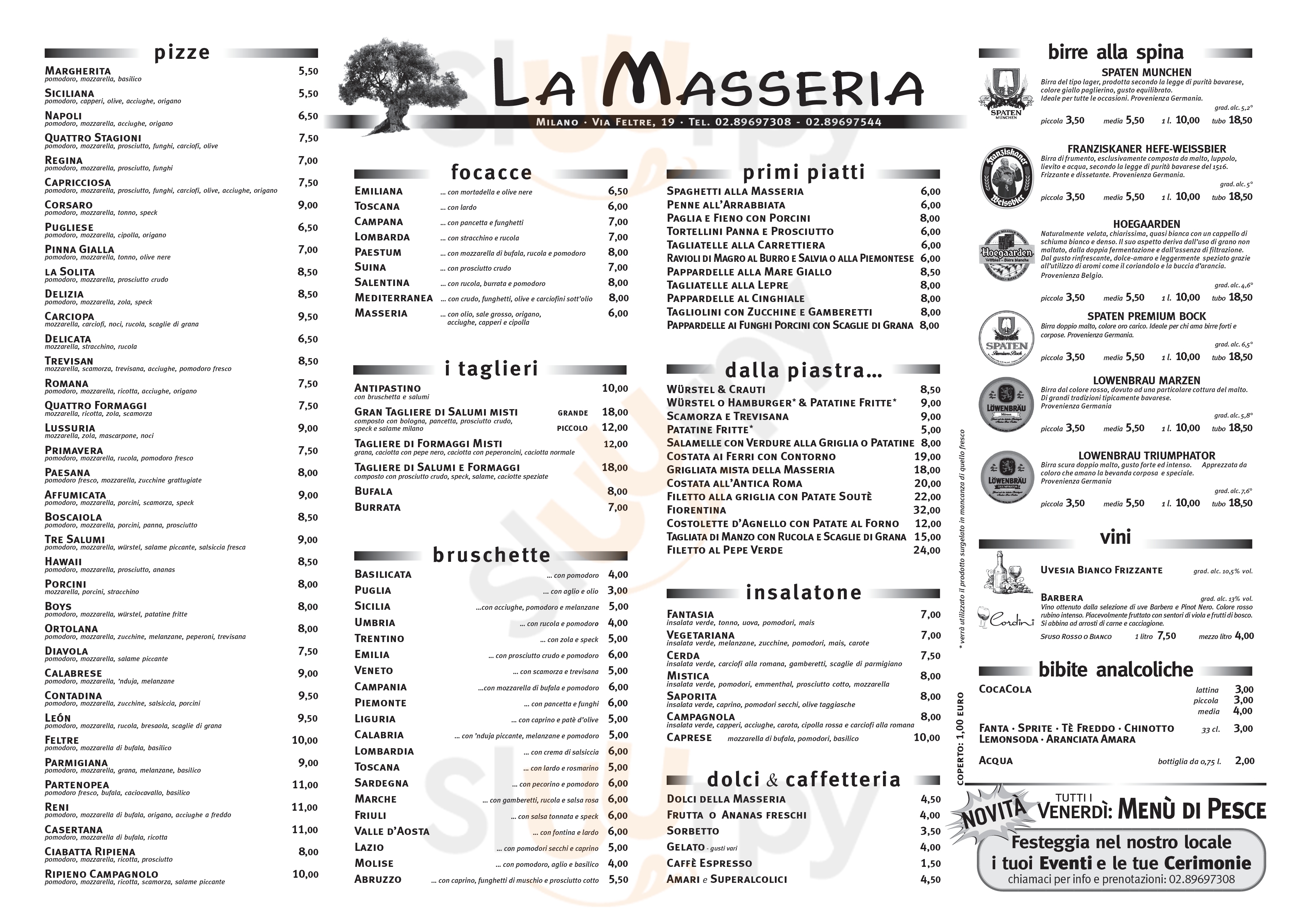 La Masseria Milano menù 1 pagina