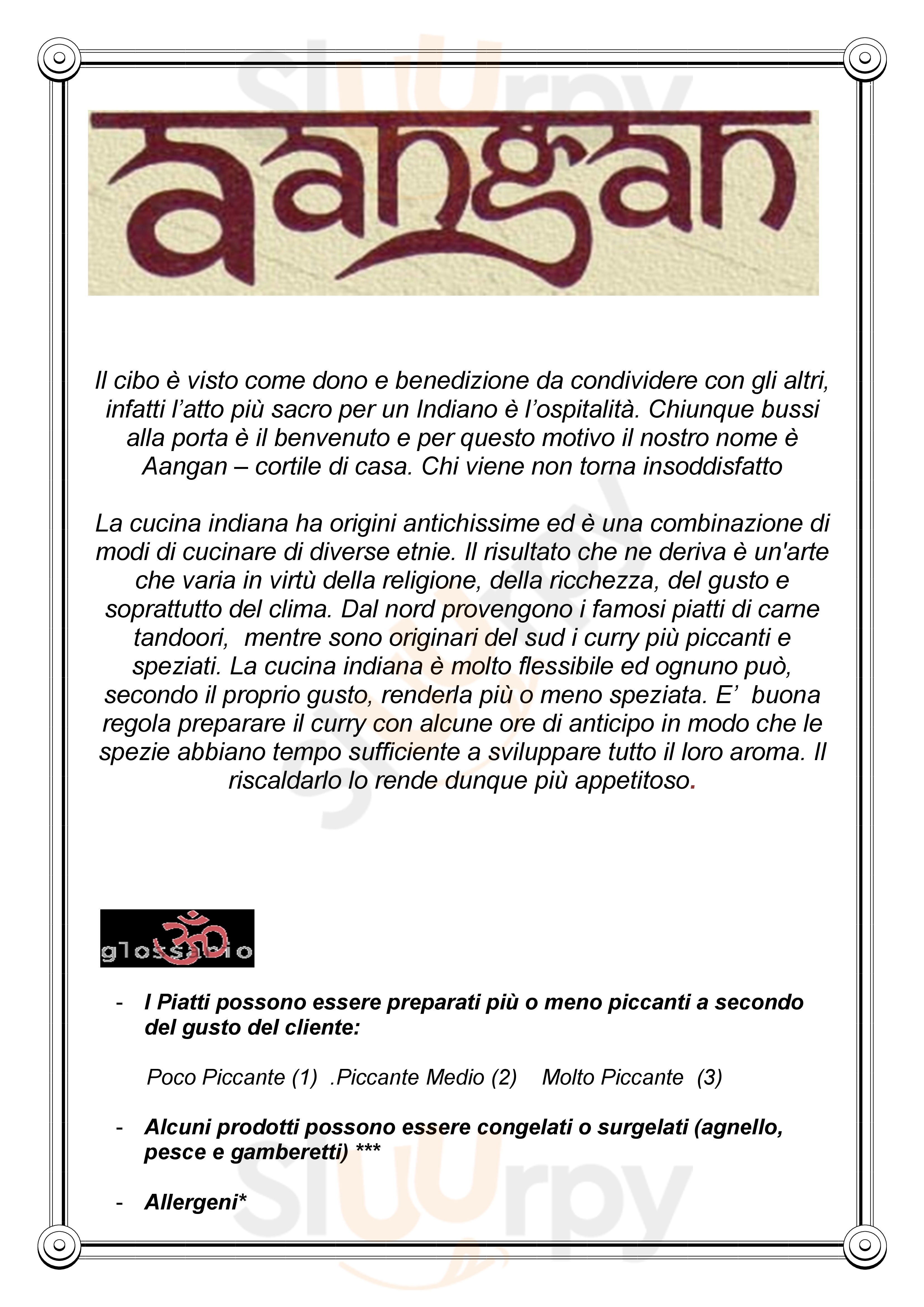 Ristorante Indiano Aangan Milano menù 1 pagina