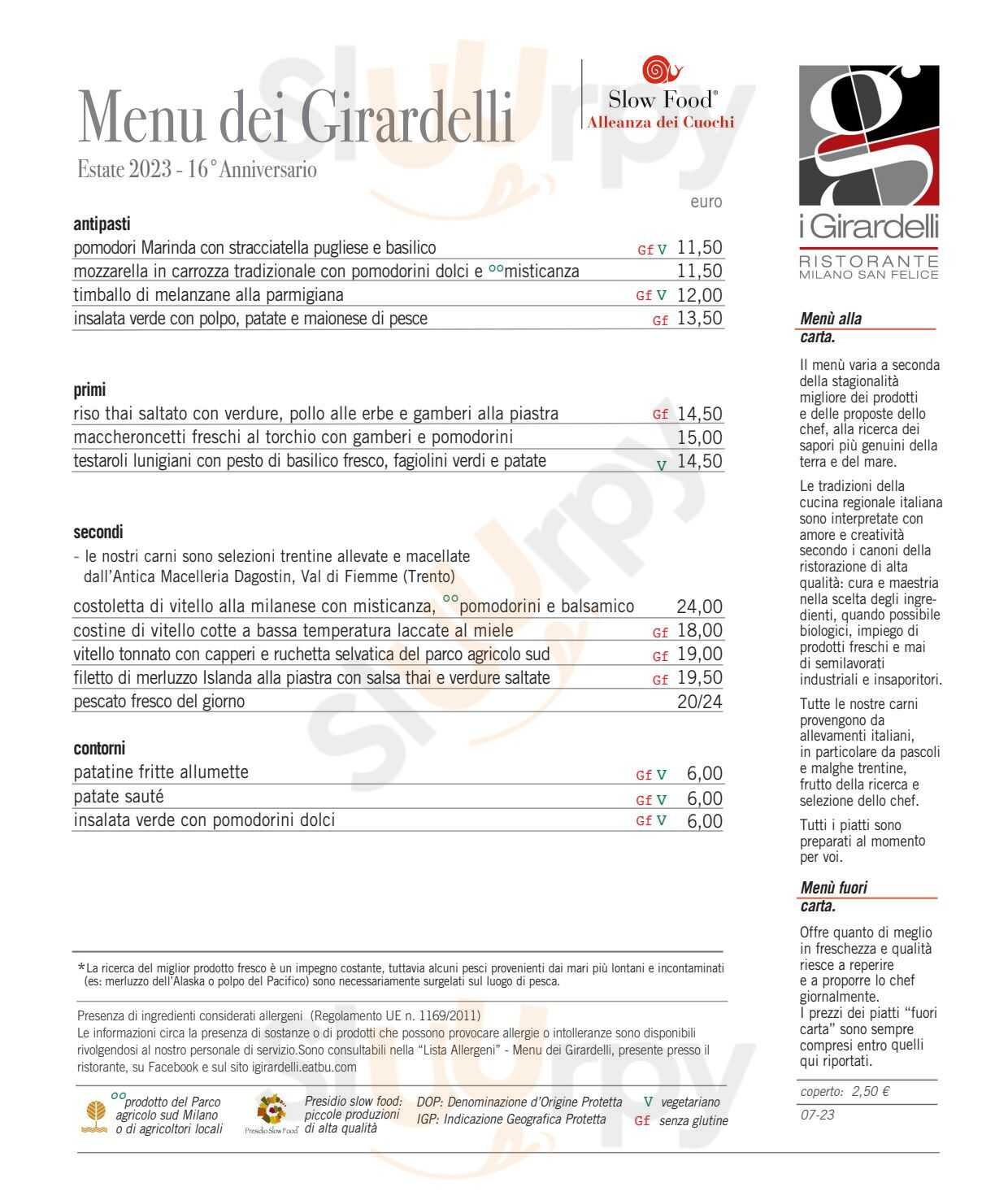 I Girardelli Milano menù 1 pagina