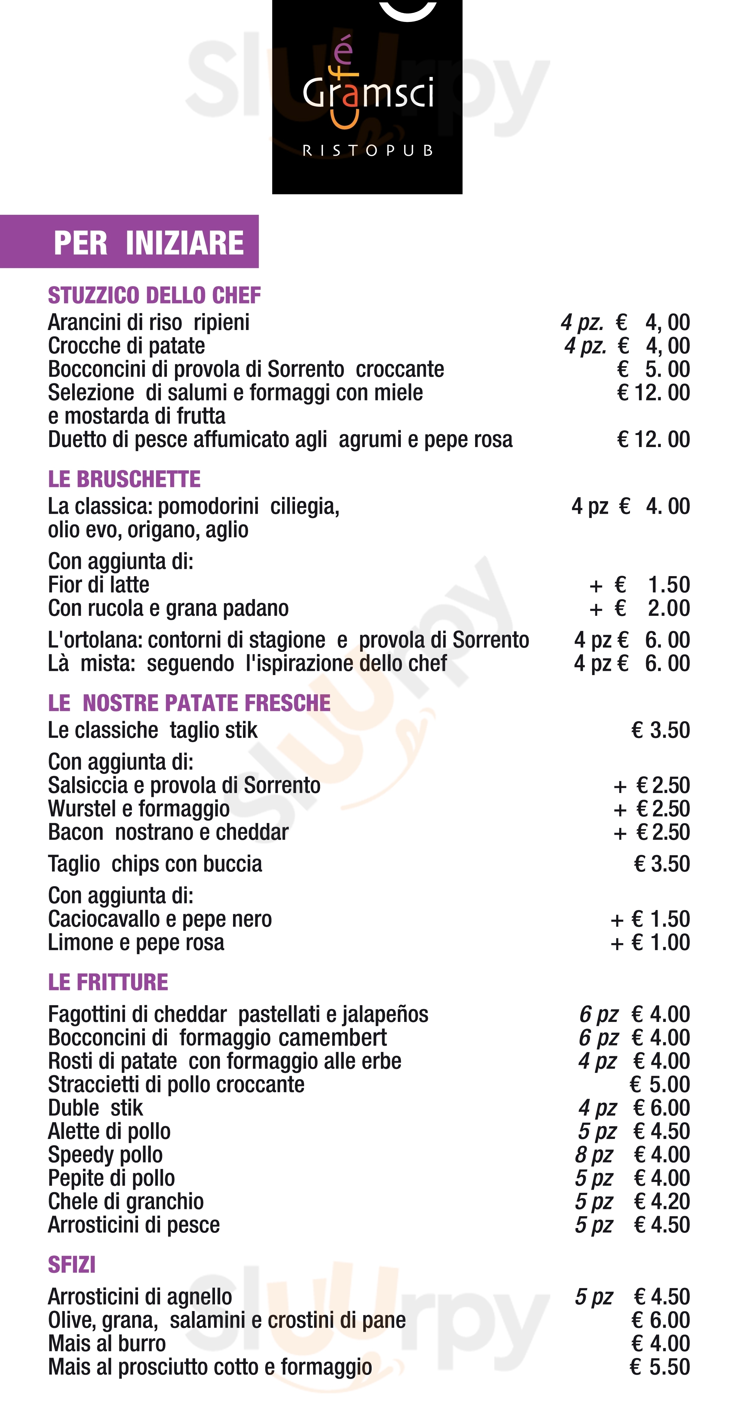 Gramsci Cafe Ristopub Napoli menù 1 pagina