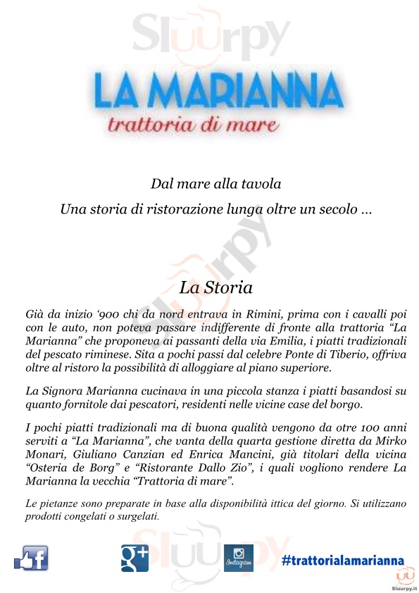 LA MARIANNA Rimini menù 1 pagina
