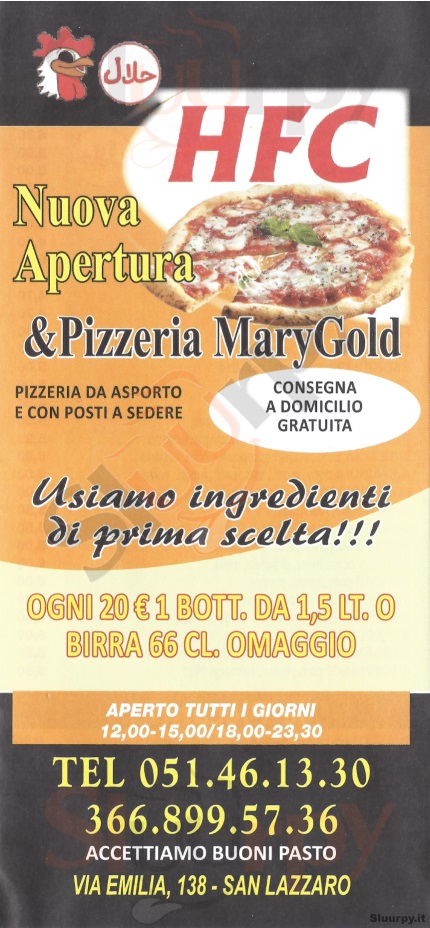 HFC & PIZZERIA MARY GOLD San Lazzaro di Savena menù 1 pagina