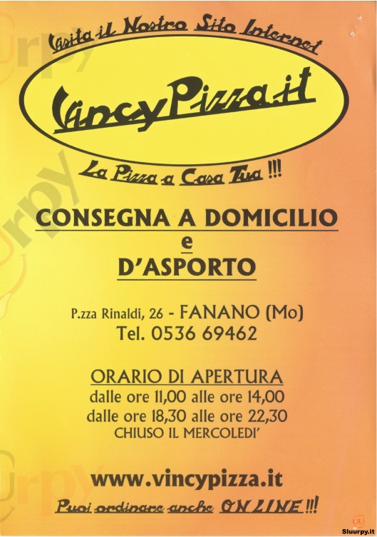 VINCY PIZZA Fanano menù 1 pagina