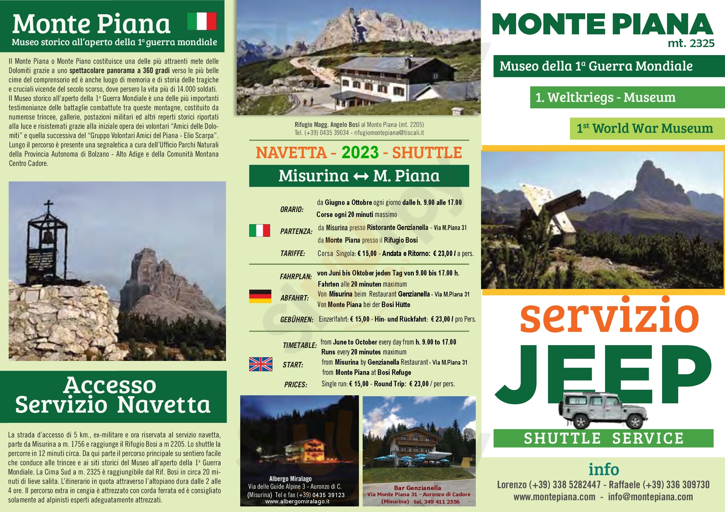 Rifugio Bosi Auronzo di Cadore menù 1 pagina