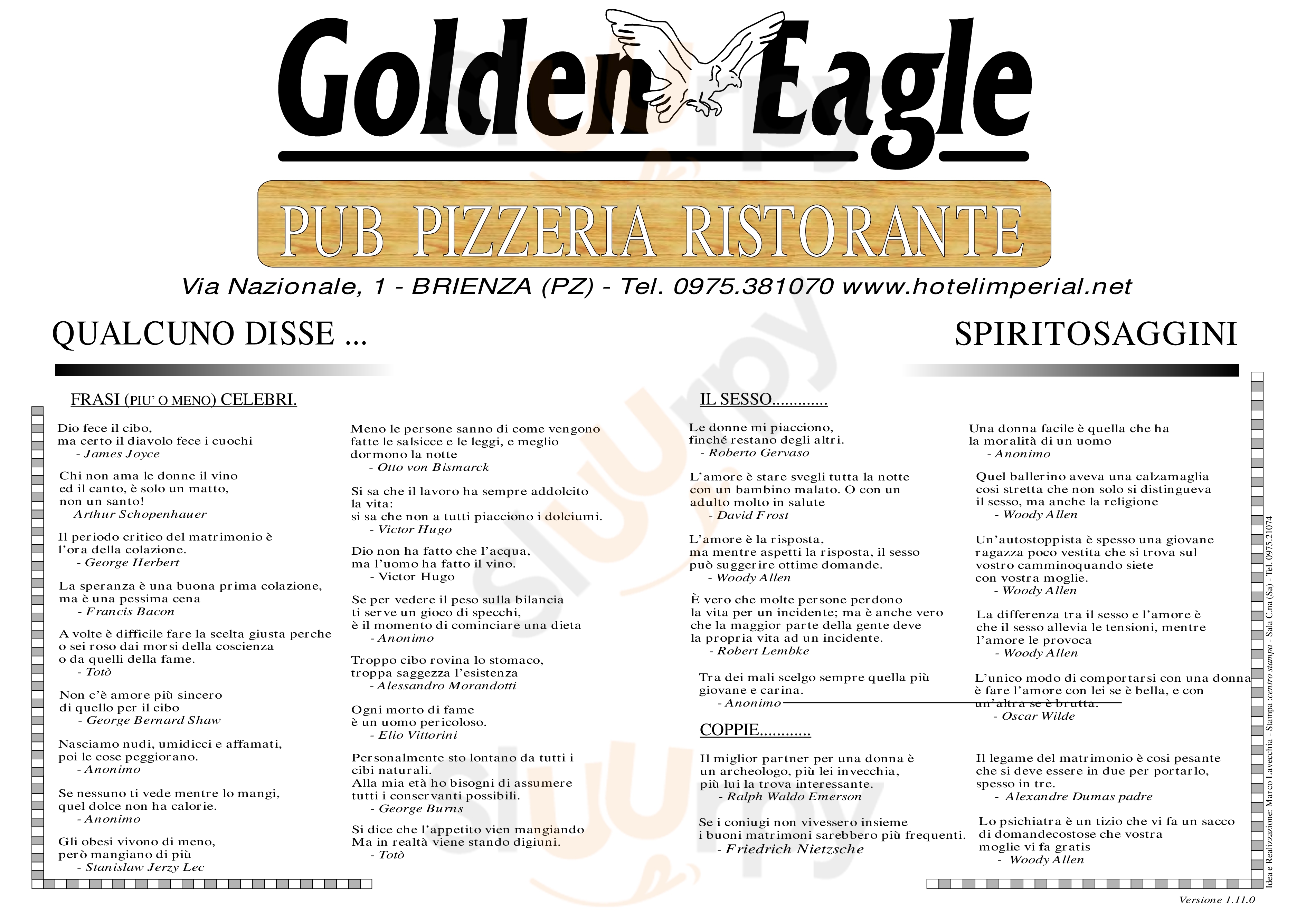 Golden Eagle Brienza menù 1 pagina