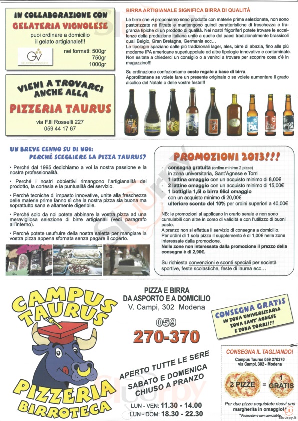 CAMPUS TAURUS Modena menù 1 pagina