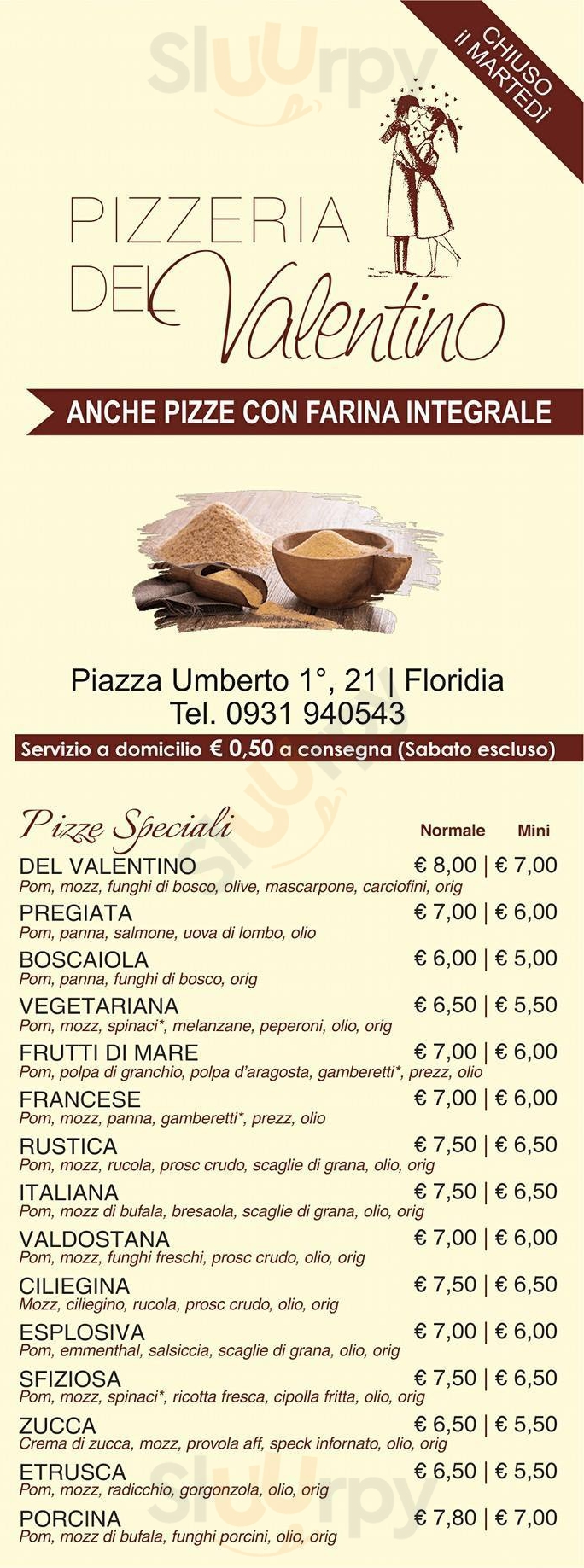 Pizzeria Del Valentino Floridia menù 1 pagina