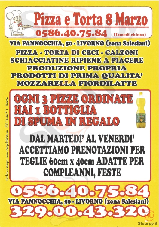 PIZZA E TORTA 8 MARZO Livorno menù 1 pagina
