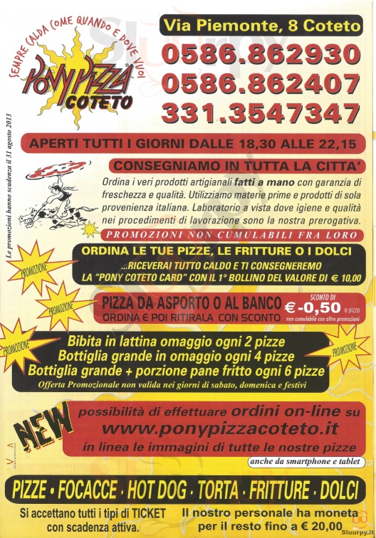 PONY PIZZA COTETO Livorno menù 1 pagina