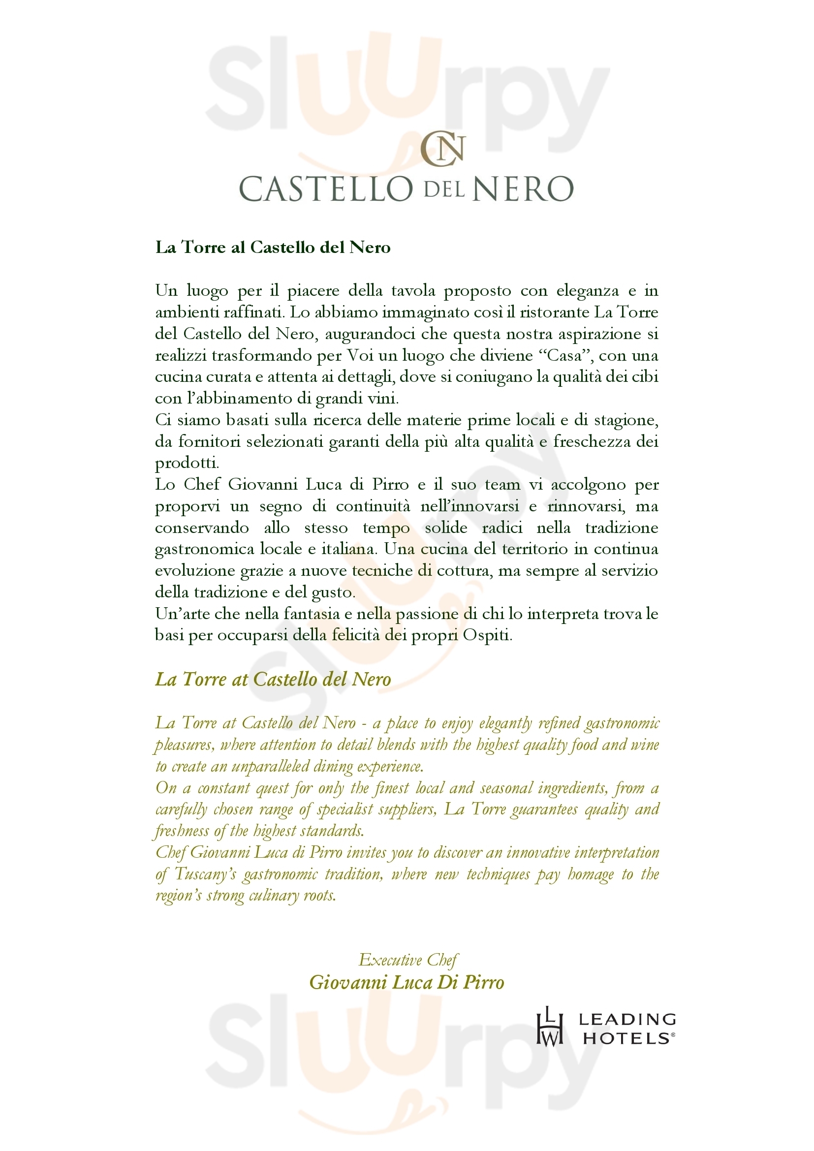 La Torre del Castello del Nero Hotel & Spa Tavarnelle Val di Pesa menù 1 pagina