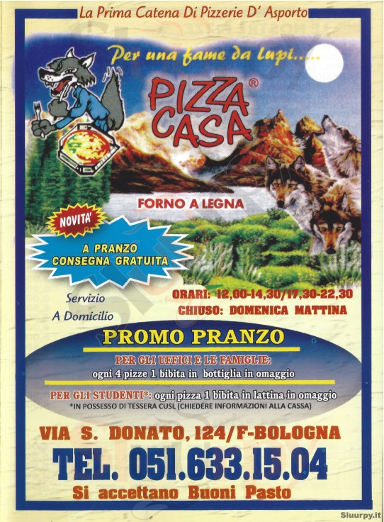 PIZZA CASA Bologna menù 1 pagina