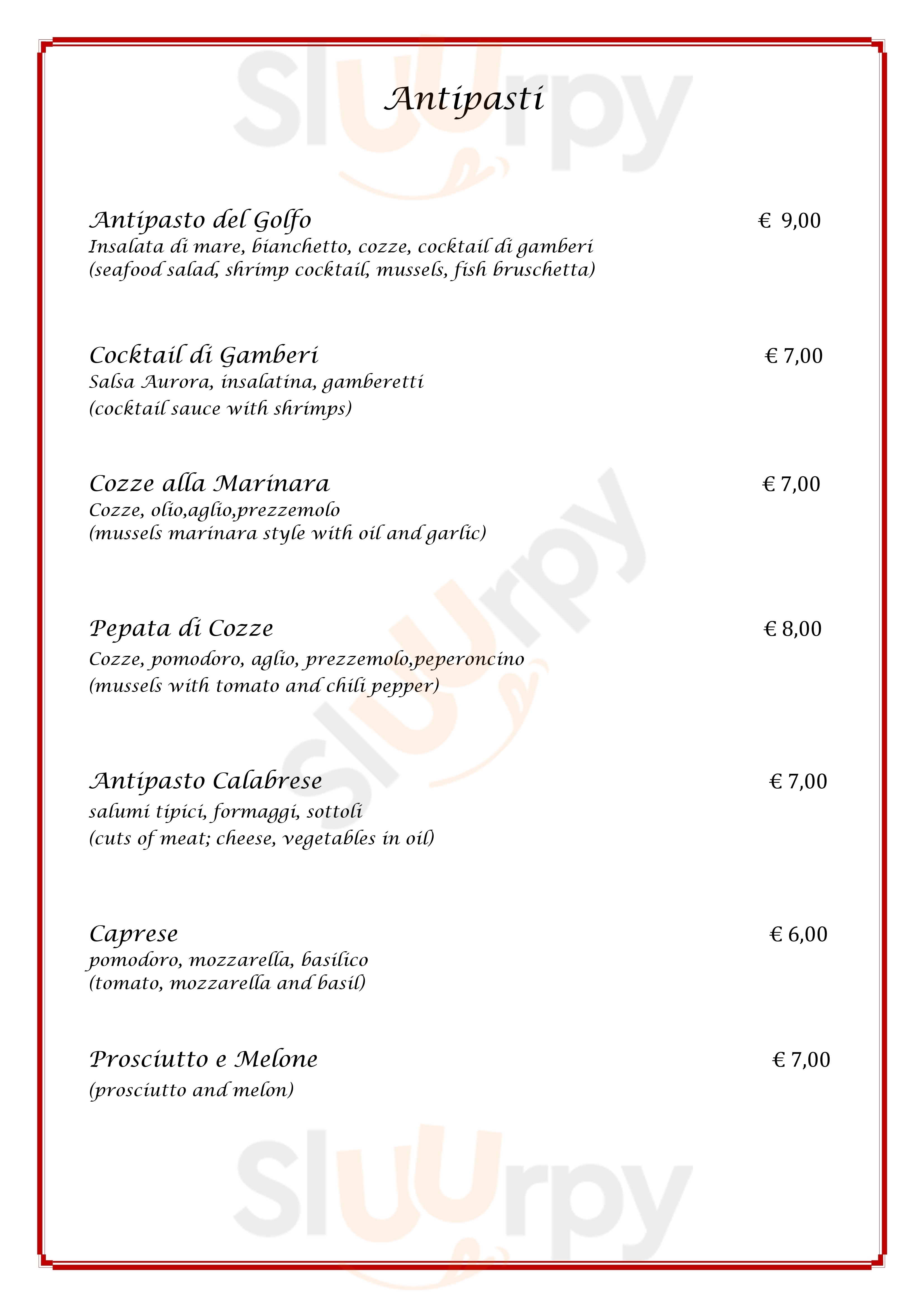 Ristorante Pizzeria San Carlo Zambrone menù 1 pagina