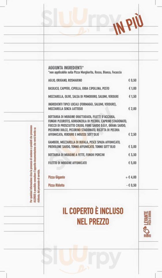 Levante Pizza e Birra Rubiu Cagliari menù 1 pagina