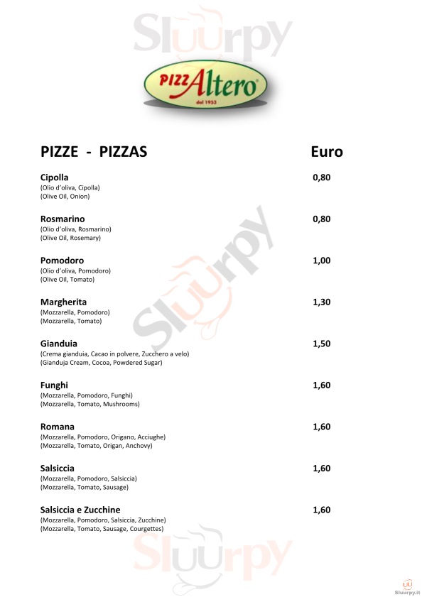 PIZZALTERO  Bologna menù 1 pagina