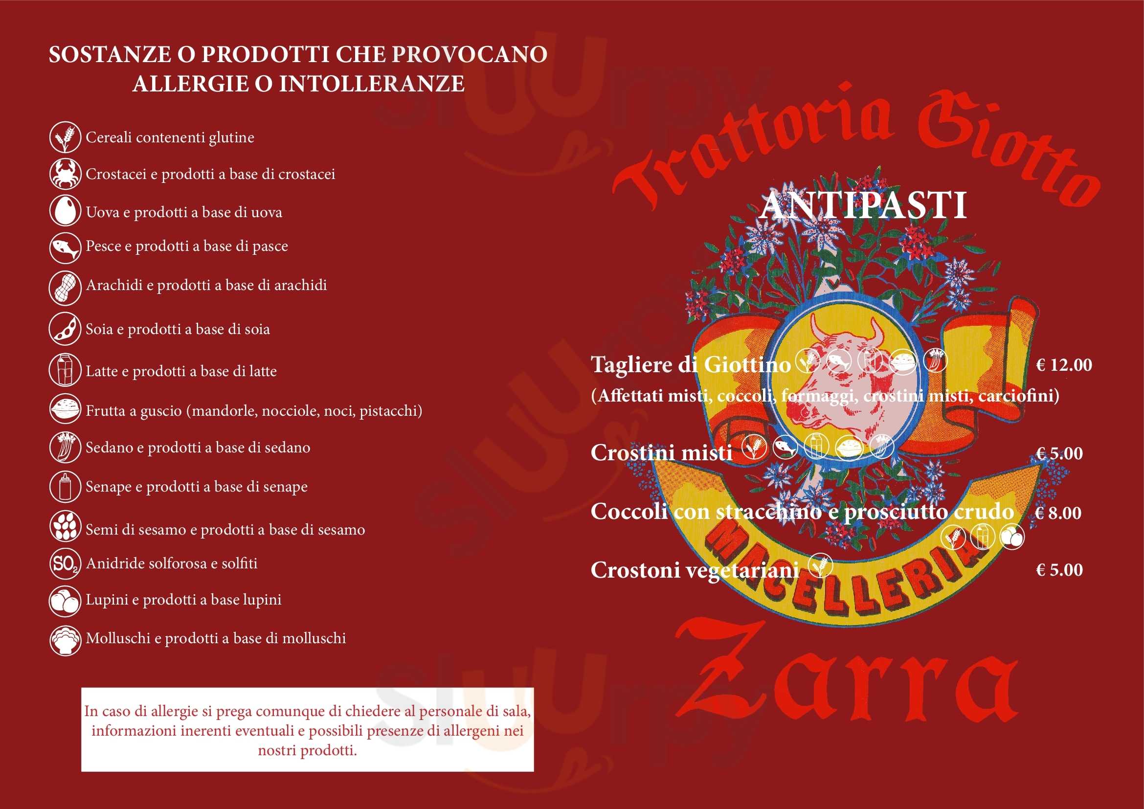 Trattoria Giotto Vicchio menù 1 pagina