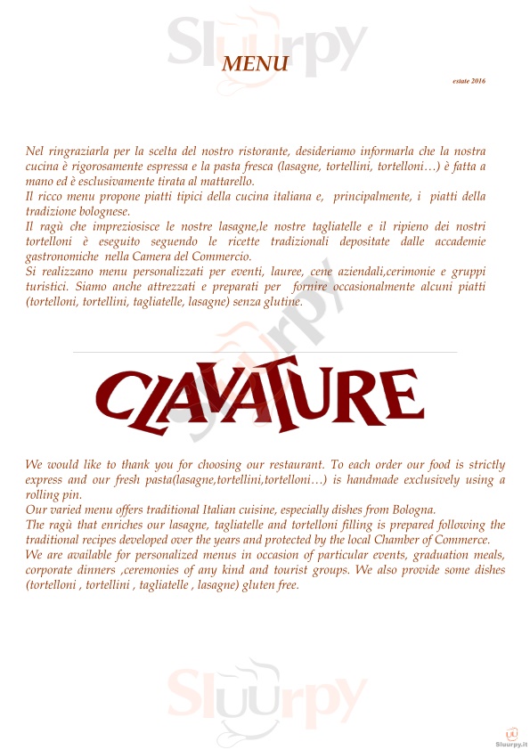 CLAVATURE CLIVE T Bologna menù 1 pagina