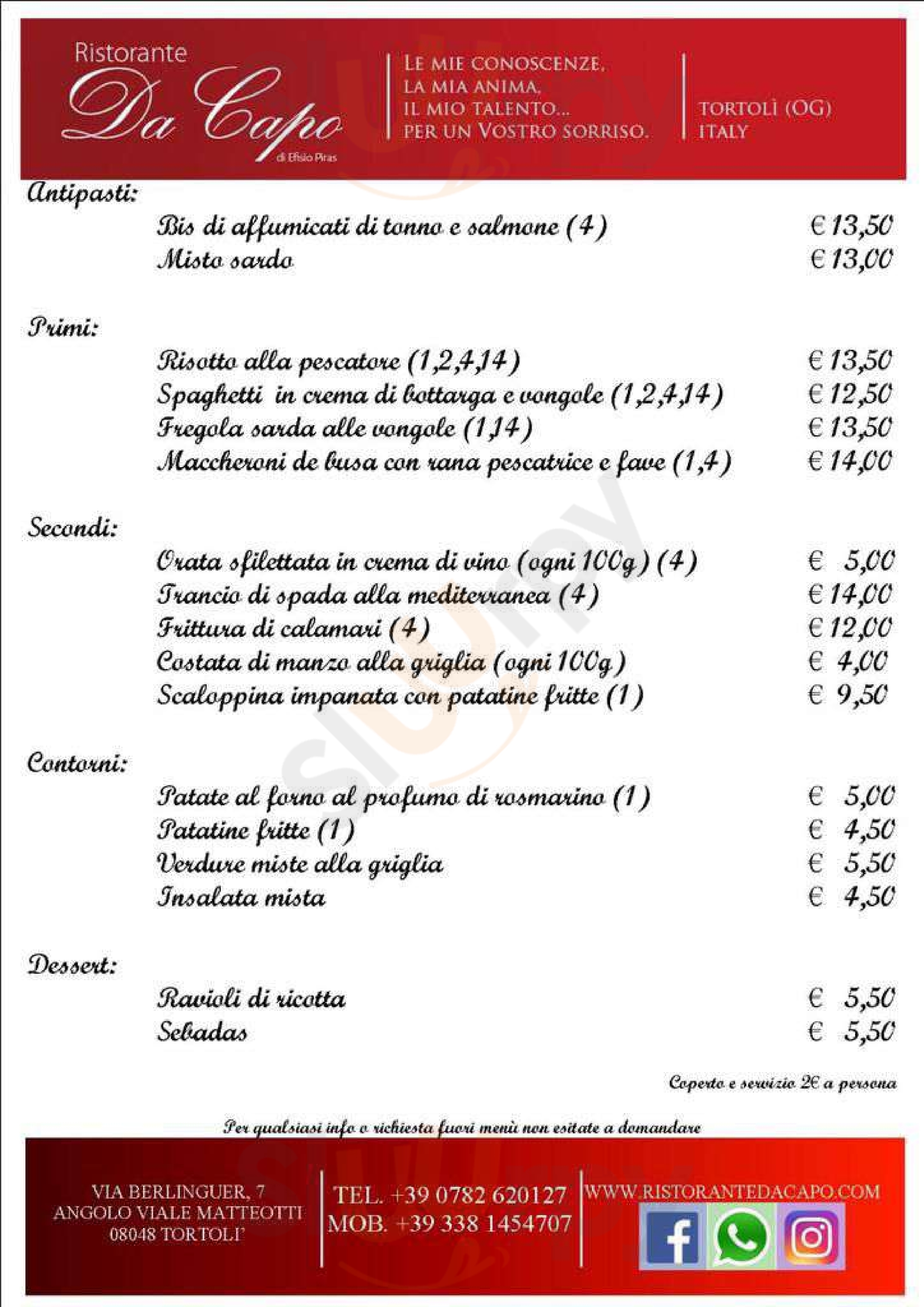 Ristorante Pizzeria Da Capo Tortolì menù 1 pagina