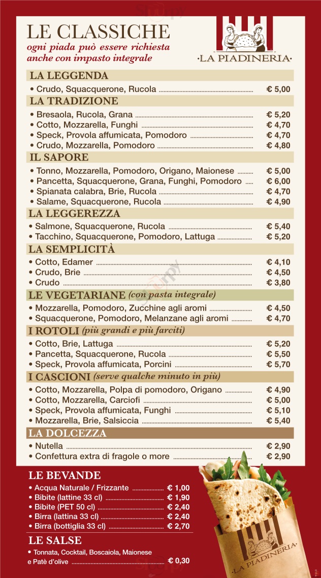 La Piadineria  Biella menù 1 pagina