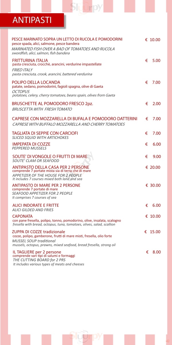 Pastamore & Chiatamone Napoli menù 1 pagina